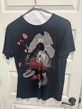 Diesel Black Tee with Silver Logo and Red Floral Detail